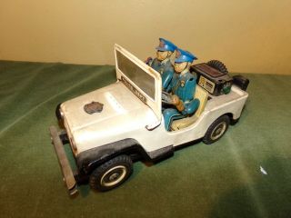 Vintage 1954 Tn Nomura Toy Police Patrol Jeep,  Battery Operated,  Tin Litho,