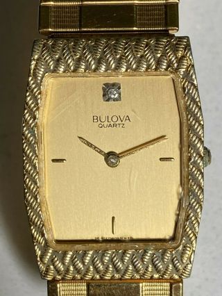 Vintage Bulova Men’s Gold Tone Diamond Quartz Wrist Watch Germany Movement