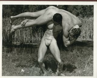 Vintage Gay Interest Photo Western Photography Guild Wrestling 4x5