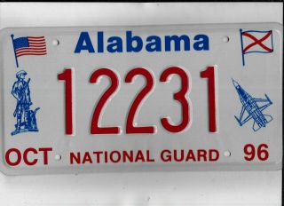 Alabama 1996 License Plate " 12231 " National Guard