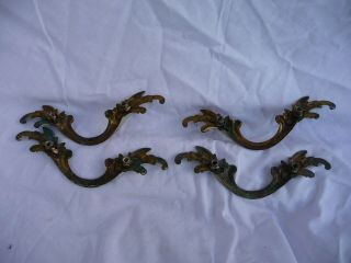 Early Vintage X 4 Brass Chest Of Draw Handles Architectural Hardware Fitting 3