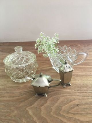 Vintage Crystal And Silver Plated Cruet Set