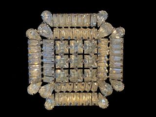 Vintage Jospeh Warner Clear Crystal Rhinestone Geometric Brooch Pin