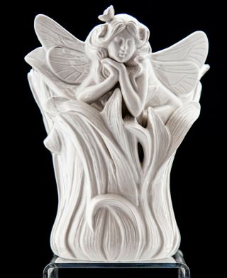 Vintage Fitz & Floyd White Porcelain Fairy Vase Art Nouveau.  Made In Japan