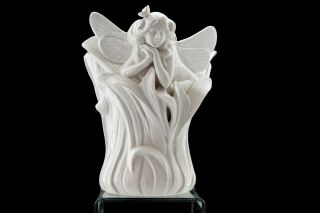 Vintage Fitz & Floyd White Porcelain Fairy Vase Art Nouveau.  Made in Japan 2