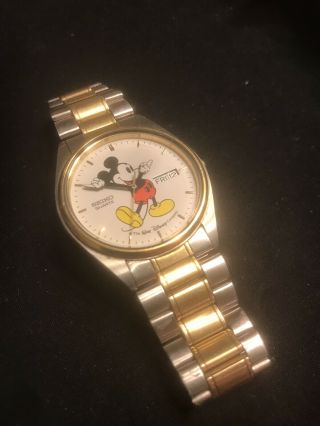 Vintage Mens Seiko Two Tone Stainless Mickey Mouse Watch