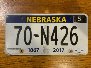 Jan 2017 Nebraska 150 Years Anniversary License Plate 70 N426