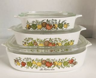 Vintage 3 Piece Set Corning Ware Spice Of Life Casserole With 3 Lids