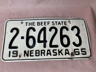 Vintage 1965 Black On White Nebraska The Beef State License Plate Automobile