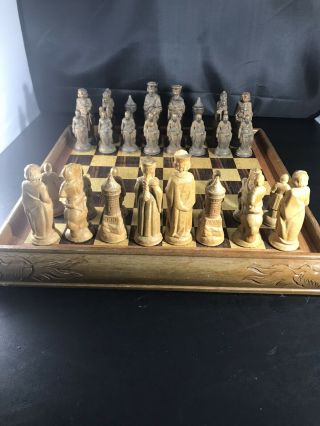 Vintage Anri Renaissance E.  S.  Lowe Chess Set Complete With Board Pre Owned