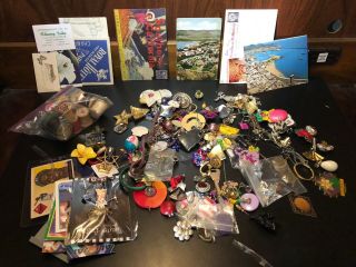 Vintage Junk Drawer Baseball Cards,  Old Jewelry,  Earrings,  Pins,  Postcards More
