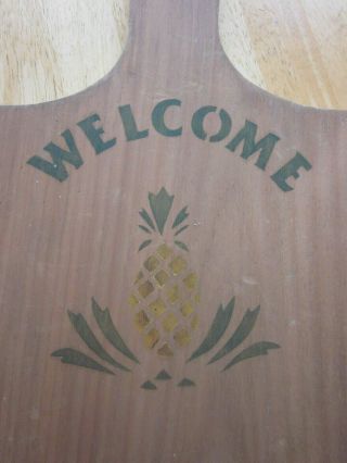 Rustic WELCOME Sign Wood Bread Board Folk Art Hand Stenciled Pineapple Vintage 2