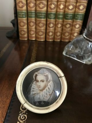 Vintage Antique Miniature Portrait Painting Of A Women Signed On Ivory