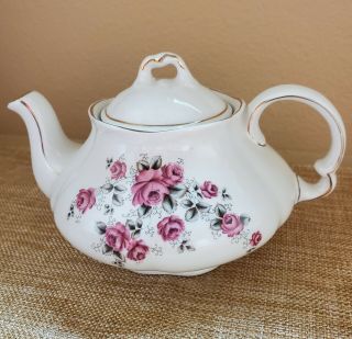 Vintage Ellgreave England Ironstone 2 Cup Teapot Pink Roses