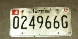Maryland 1980s License Plate Black On White 024966g