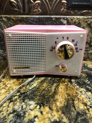 Vintage 1960s Old Solid Pink Miniature Encore Mid Century Hi - Fi Alco Tube Radio