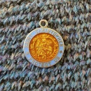 Vintage Saint Christopher Pendant Medal Blue Gold Made In Japan