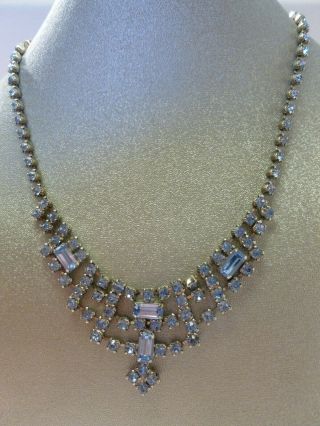 Vintage Kramer Of York Silver Tone Blue Rhinestone Necklace