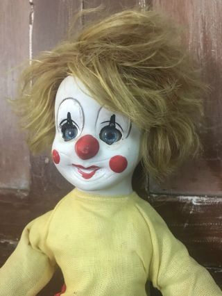 Rare Vintage Creepy Porcelain Clown Cloth Doll Music Box Blinking Eyes Moving 3