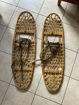 Vintage Vermont Tubbs Made 10 " X 36 " Snow Shoes,  Leather Binding