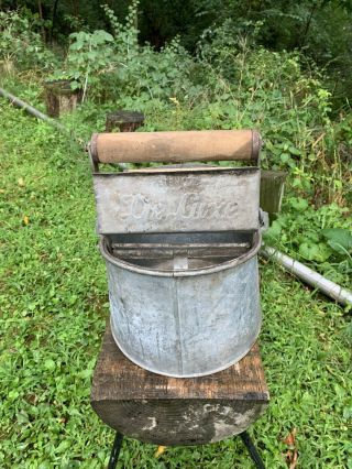Vintage Deluxe Galvanized Mop Bucket With Wood Wringer And Metal Handle