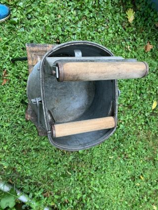 Vintage DELUXE Galvanized Mop Bucket with Wood Wringer and Metal Handle 3
