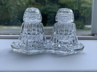 Vtg Bohemian Czech Glass Crystal Salt Pepper Shakers 3 Pc Set Clear Cube Sh