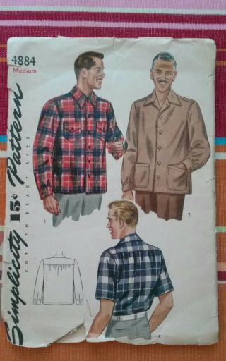 Vtg 1940 Sewing Pattern Men Sport Shirt Jacket Med 1940 