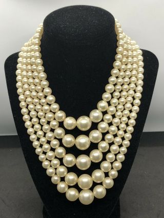 Vintage 5 Strand Necklace Faux Pearl Estate Jewelry Ladies Own A Set Of Pearls