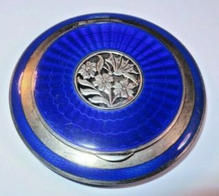 Vintage Sterling Silver And Blue Enamel Compact