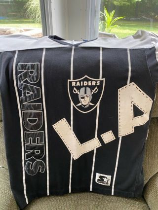 Vtg Starter Los Angeles Raiders Sweater Black White Grey Sz Xl All Over Print