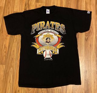 Vintage Pittsburgh Pirates T - Shirt Logo 7,  Size L,  Single Stitch,  Black,  1992