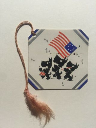 Vintage Patriotic Schnauzer Dogs Marching W/ American Flag - - Bridge Card Tally