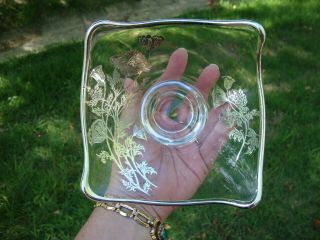 Antique Vtg Hand Blown Bohemian Art Glass Bowl Sterling Silver Overlay Glass