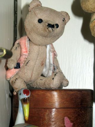 Vintage Stuffed Miniature Teddy Bear 4 " Fully Jointed Beige