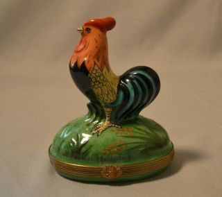 Vintage Limoges French Figural Trinket Box - Rooster Standing - Colorful