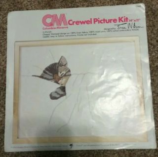 Vintage Erica Wilson Chessie Cat Picture Crewel Kit By Columbia Minerva 1976