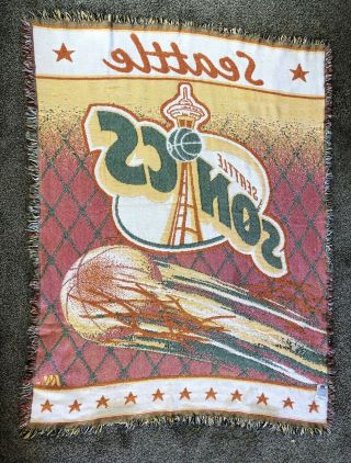 Vintage Seattle Supersonics Blanket Knit Sonics NBA Throw Rare USA Size 55 X 42 2