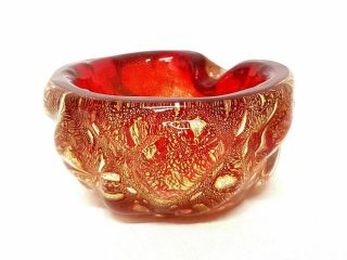 Vintage Murano Archimede Seguso Red Gold Flake 4 " Small Art Glass Bowl