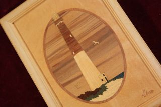 Vintage Hudson River Inlay Signed Nelson Wood Inlay Art Picture Barnegat 102