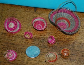 Vintage Tiny Miniature Woven Baskets 1/2 " To 2 1/2 ",  8 Of Them Dollhouse ?