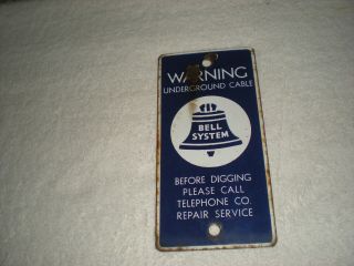 Vintage Bell System Telephone Porcelain Sign - Warning Underground Cable - Call