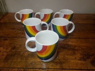 Set Of 6 Vintage Ftd Rainbow Mugs Pride Coffee Made In Korea