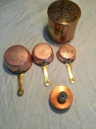 Vintage Copper Measuring Cups,  Copper Cheese Shaker,  Copper Biscuit Cutter