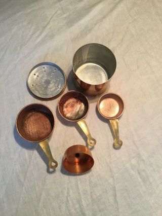Vintage Copper measuring cups,  Copper cheese shaker,  copper biscuit cutter 2