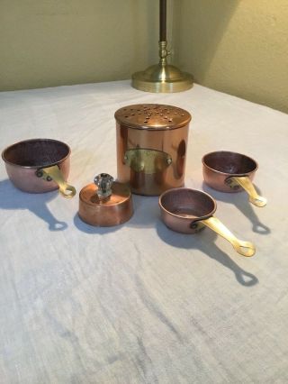 Vintage Copper measuring cups,  Copper cheese shaker,  copper biscuit cutter 3