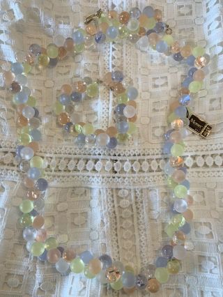 Vintage Monet Wisteria Pastel Lucite Beads Necklace And Bracelet