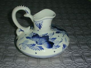 Vintage Delft Blauw blue/white porcelain pitcher hand painted Holland 3