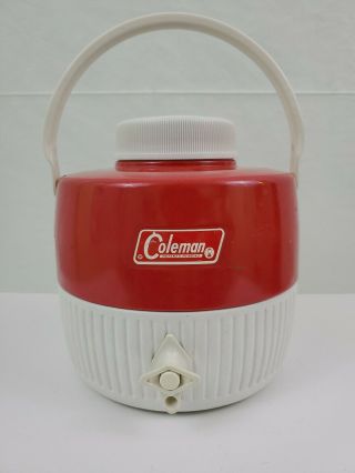 Vintage Coleman 1 Gallon Metal Thermos Water Cooler Jug Red White Made In Usa