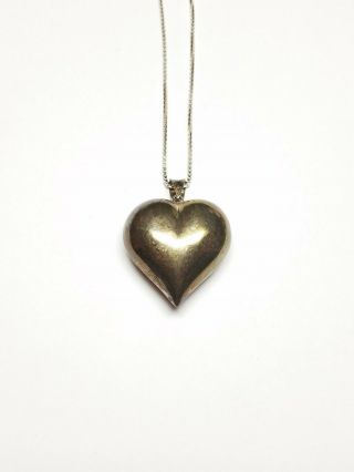 Vintage 925 Sterling Silver Large Puffy Heart Pendant On 30 " Su 925 Box Chain